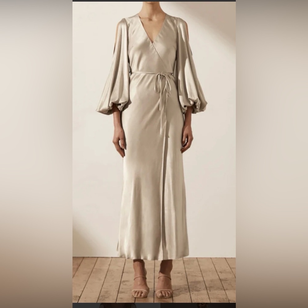 Shona Joy La Lune Wrap Dress SZ 6 Women In Gold Balloon Long Sleeves Bridesmaid